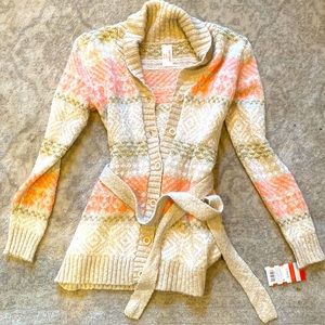 Cut and jack kids large oatmeal Heather sweater jacket. NWT large buttons w belt